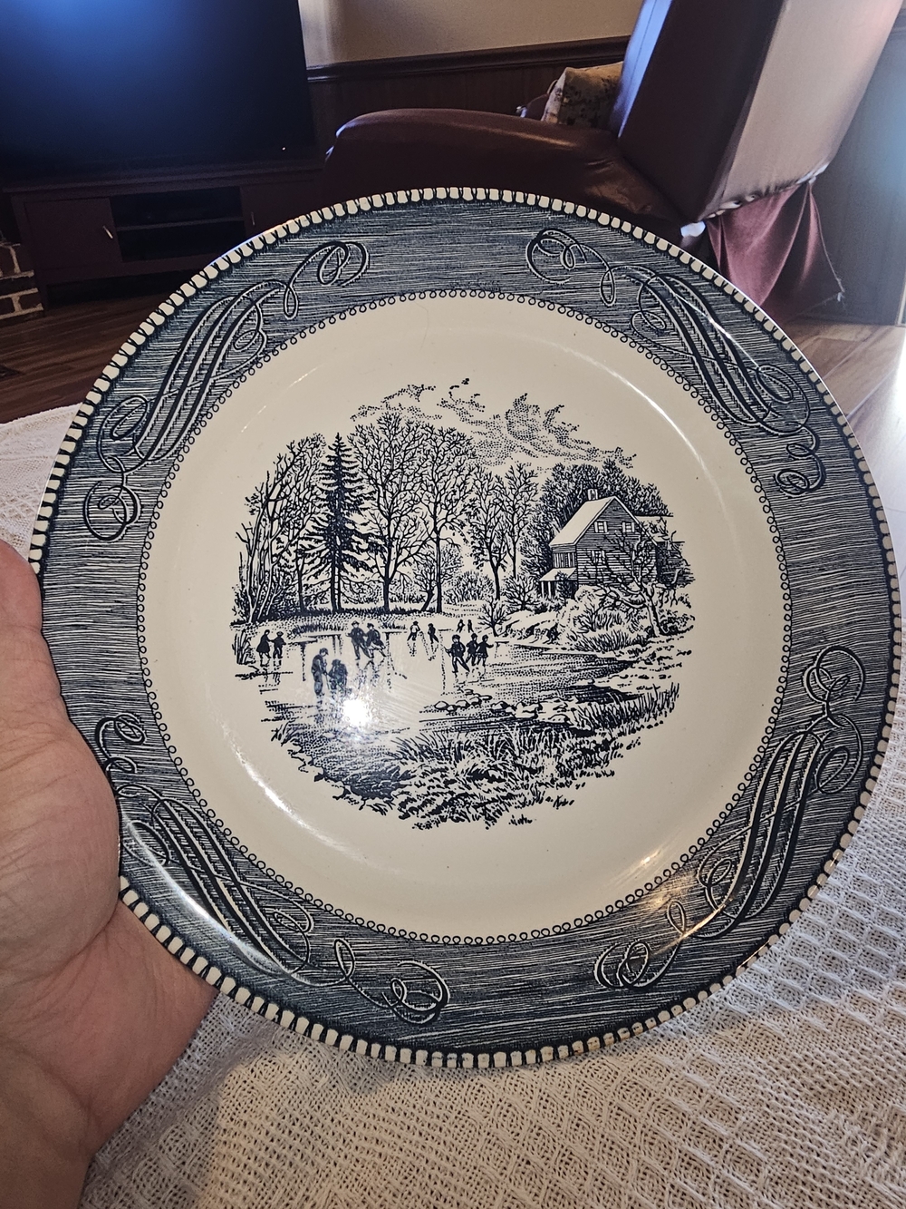 Vintage Royal Jeannette China Pie Plate Featuring Currier & Ives "Early Winter"